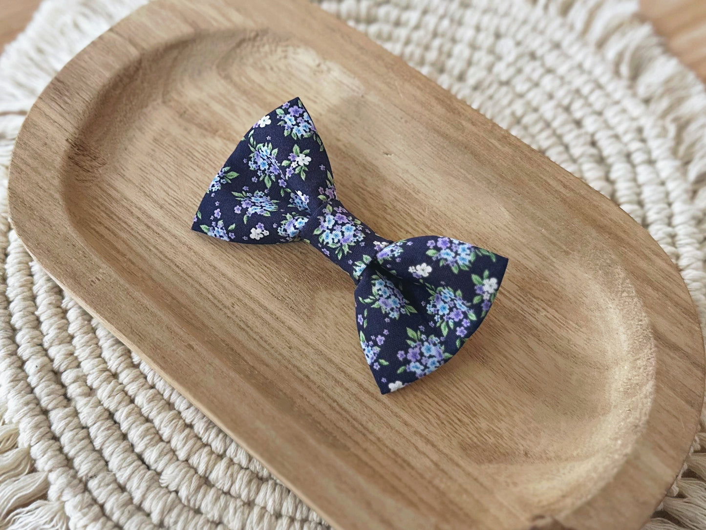 Dark Blue w/ Purple Florals Bow Tie