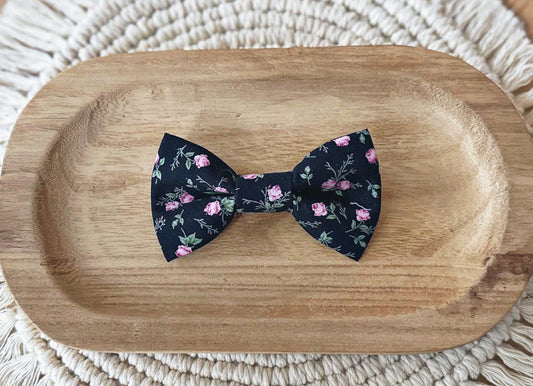 Black & Pink Flowers Bow Tie