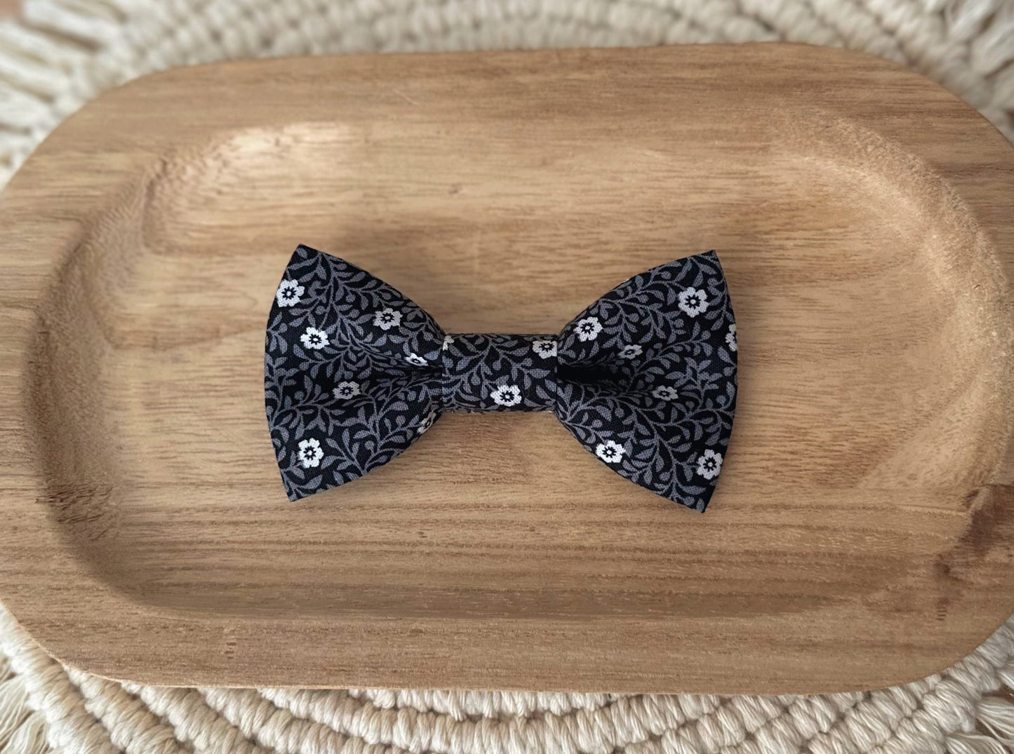 Black and Grey Floral Bow Tie