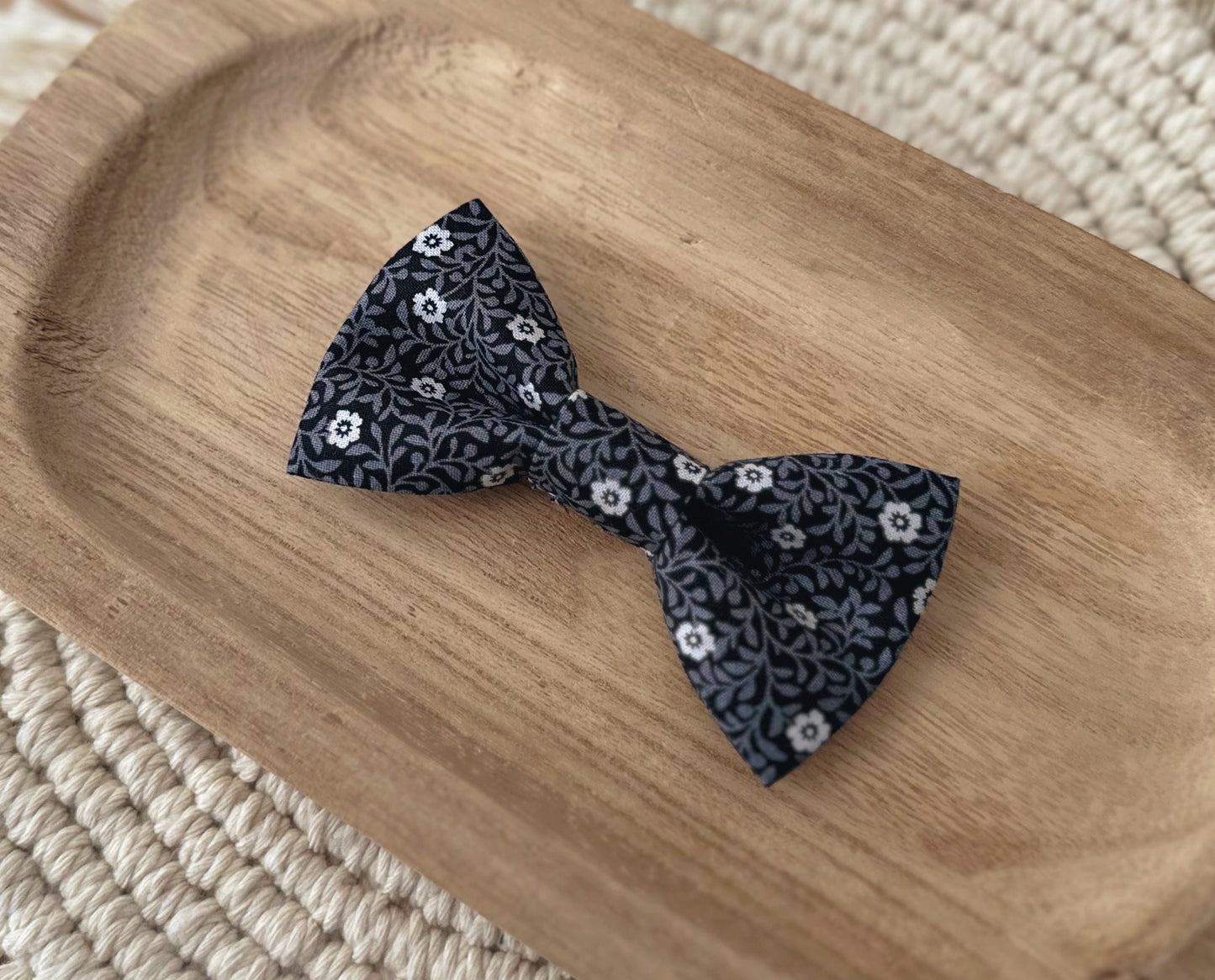 Black and Grey Floral Bow Tie