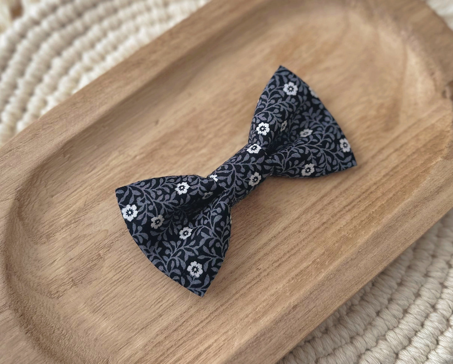 Black and Grey Floral Bow Tie
