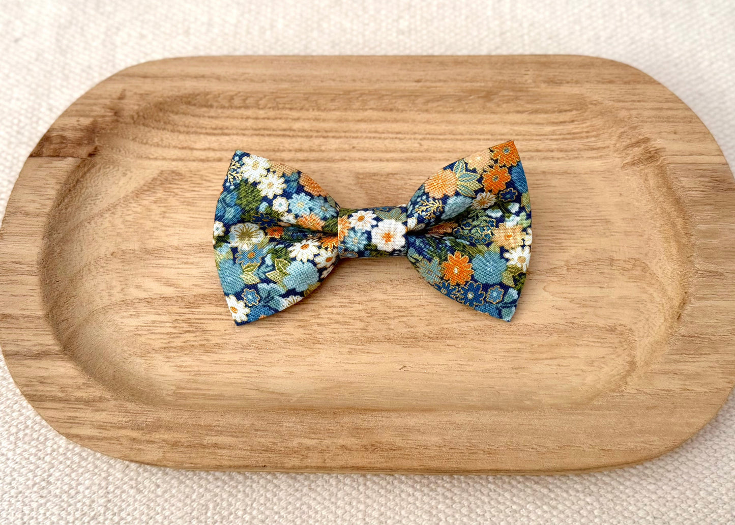 Blue & Gold Floral Bow Tie