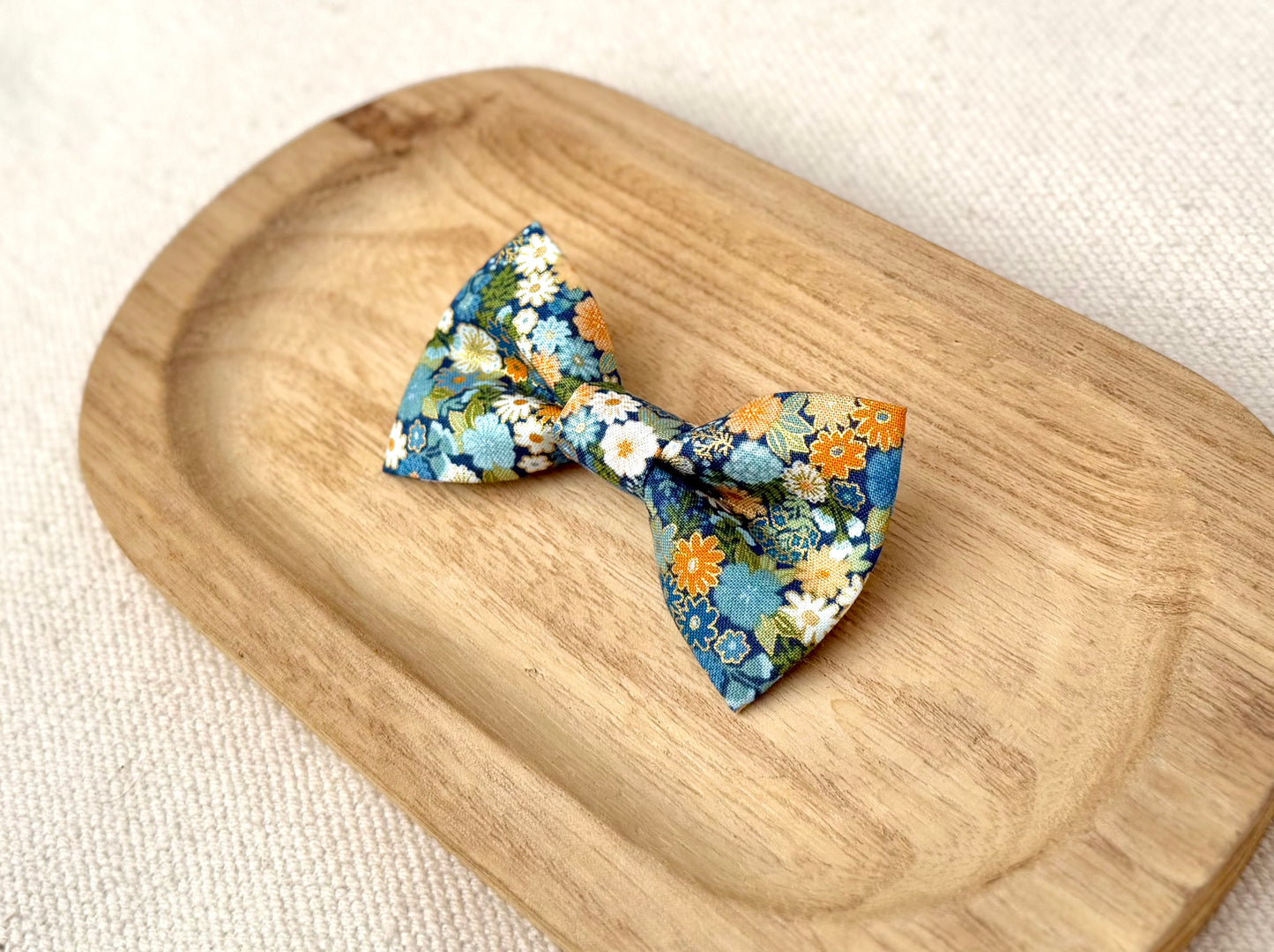 Blue & Gold Floral Bow Tie