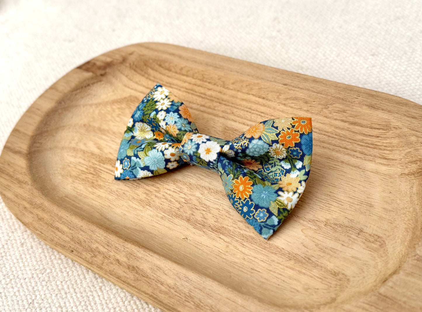 Blue & Gold Floral Bow Tie