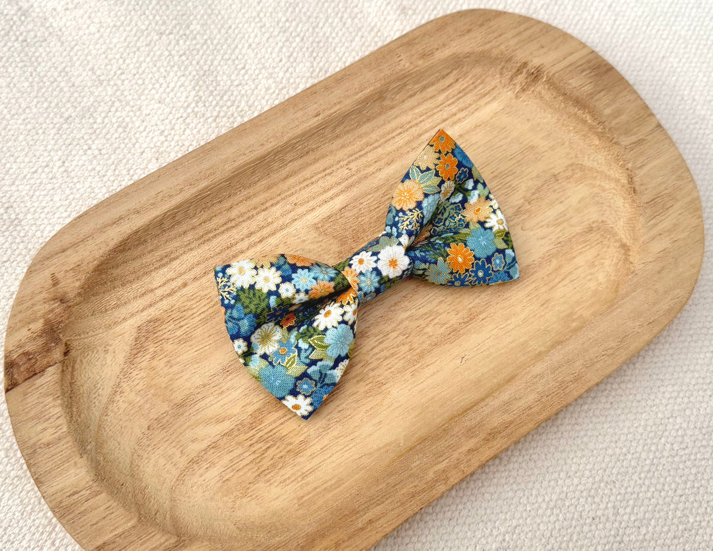 Blue & Gold Floral Bow Tie