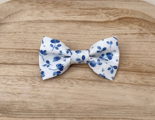 White and Blue Floral Bow Tie
