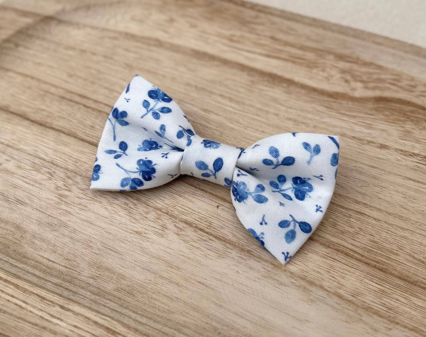 White and Blue Floral Bow Tie