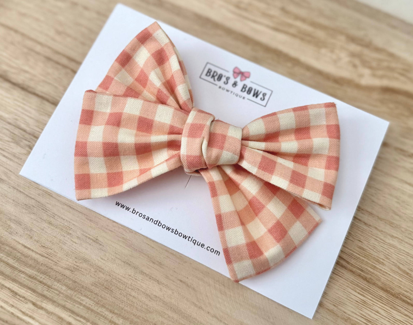 Pink and Ivory Plaid Hair Bow