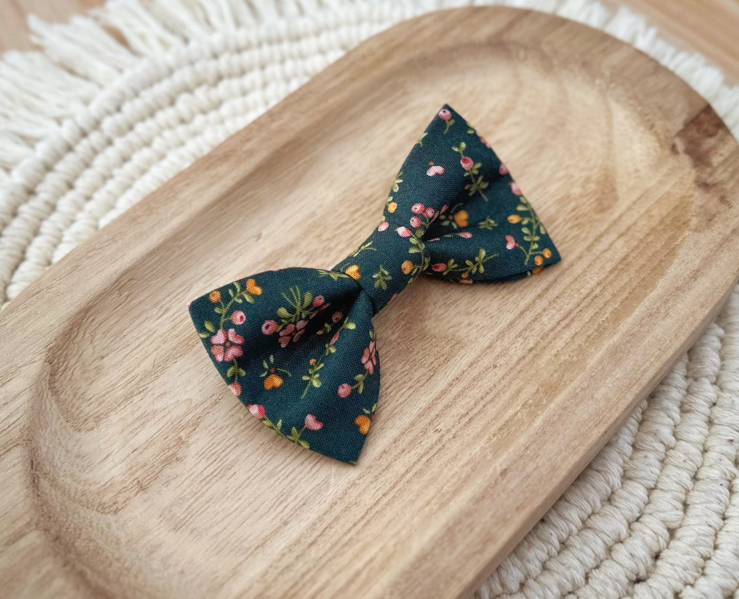 Dark Green Floral Bow Tie
