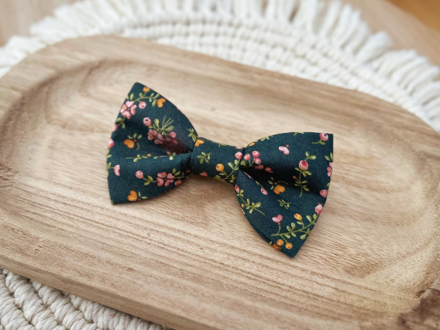Dark Green Floral Bow Tie