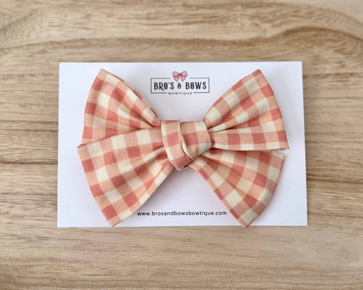 Pink and Ivory Plaid Hair Bow