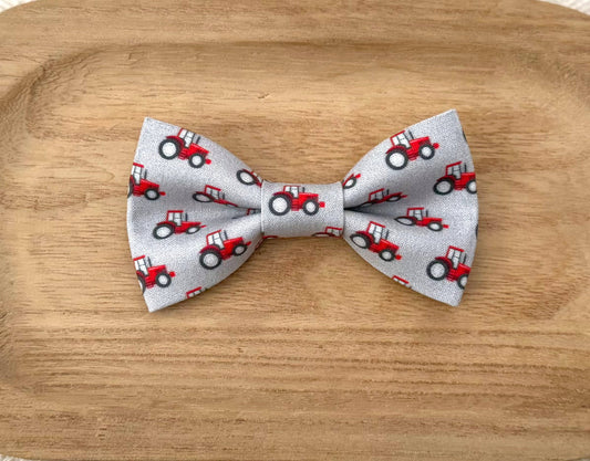 Gray bow tie with red tractors